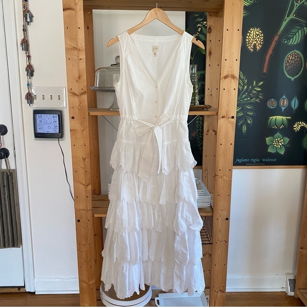 Rebecca Taylor La Vie White Mireille Embroidered Tiered Midi Dress Snall - Picture 3 of 16